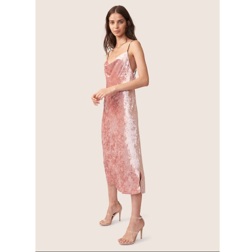 Allen Schwartz Pink Velvet Slip Dress Midi Cowl Neckline NWT Size L